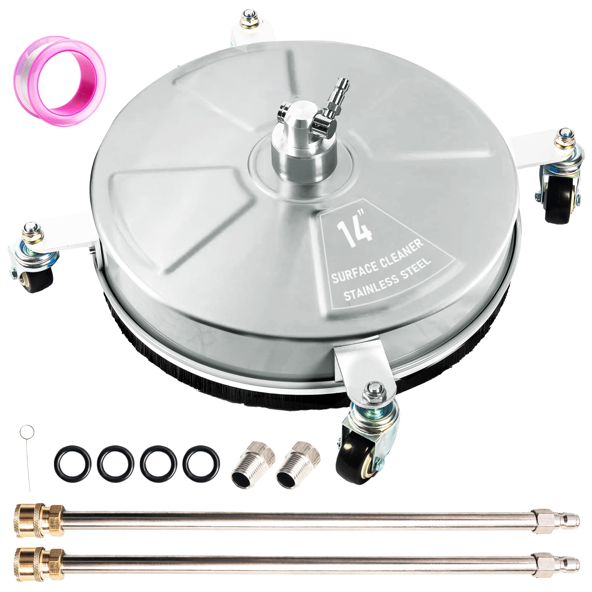 Photo 1 of Wexo Palindrog 14" Pressure Washer Surface Cleaner with 4 Wheels, Stainless Steel Power Washer Surface Cleaner for Driveways Sidewalks Patios, 1/4" Quick Connector, 2 Extension Wand, 4000 PSI