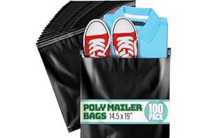 SHOP SQUARE Poly Mailers 14.5x19 Inch 100 Pack - Waterproof Black Shipping Bags for Clothing & Packages, Durable Waterproof Self-Sealing Mailing Envelopes for Small Business