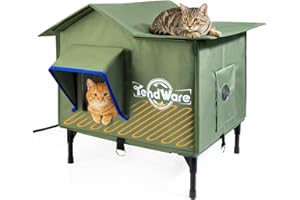 TENDWARE Outdoor Cat House Heated Cat House for Outside with Elevated Base Cat-Attracting Eave Design Feral Stray Shelter Weatherproof in Winter Garage Yard Porch