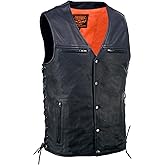 Milwaukee Leather MLM3517 Men's Black Premium Leather Classic V-Neck Side Lace Motorcycle Rider Vest