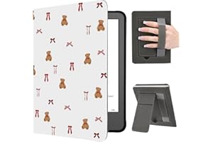 Idocolors Cute Bow Bear Case for 7"/6.8" Kindle Paperwhite(12th/11th Gen-2024/2021), Slim Foldable Stand PU Shell Cover with 