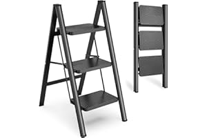 HBTower Step Ladder 3 Step Folding, Small Step Stool for Adults, Closet Step Stool Lightweight Kitchen Ladder 3 Step Ladder w
