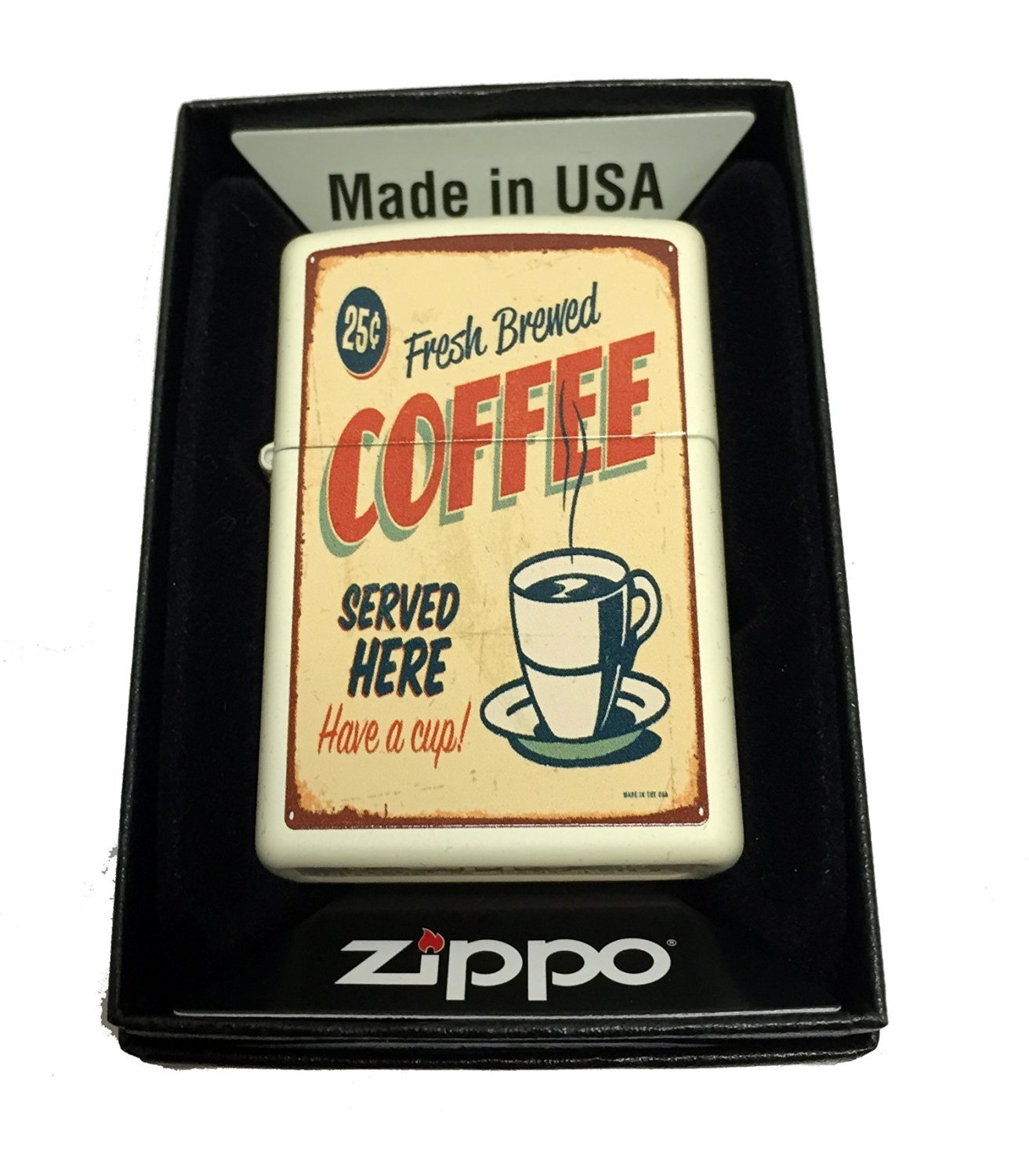 Zippo Custom Lighter - 1950's Vintage Coffee Poster - Regular Cream Matte