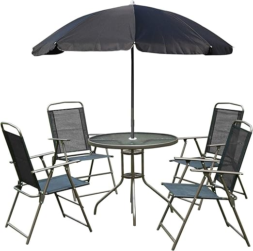 Outsunny 6pc Outdoor Patio Umbrella Set Garden Bistro Yard Furniture Dining Table Folding Chairs Steel Black Amazon Ca Home Kitchen
