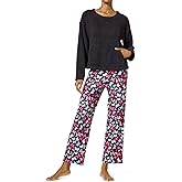 HUE womens Fluffy Chenille Long Sleeve Top and Pant 2 Piece Pajama Set