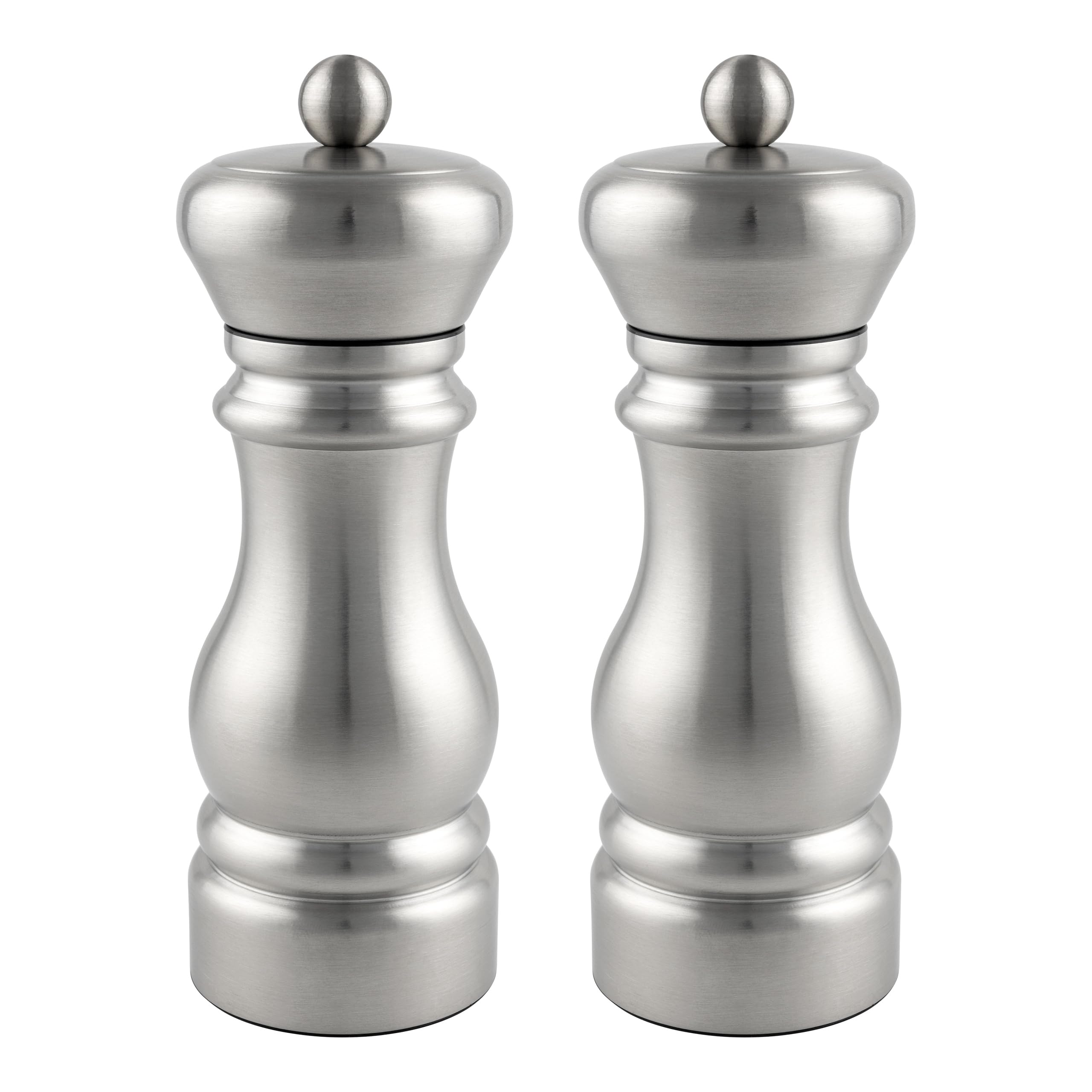 Grunwerg Gmill 2-Piece Stainless Steel Salt and Pepper Mill Set with Ceramic Adjustable Grinder, Traditional Design, 17cm, Satin Finish