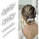 YISSION 4 Pcs Rhinestone Hair Clips Crystal Hair Barrettes with Pearl Silver Hair Clips Decorative Bobby Pins Wedding Bridal Hair Accessories for Women Girls