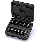 EMENTOL 11PCS 3/8" Drive Pipe Plug Socket Set, SAE, CR-MO, Tapered Male Square Drive- 3/16 Inch to 3/8 Inch, Chamfered Female