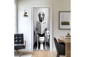 Door Stickers Peel and Stick Door Decal Dog Reading Newspaper Toilet Bathroom Removable Mural Wallpaper 30.3''x78.7'' Wall Mu