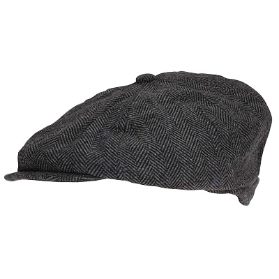 Buy Black Grey Herringbone Newsboy 8 