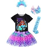 Doctor Unicorn Birthday Girls Mermaid Outfit Set Costume Tutu Skirt Dress, Mermaid Birthday Shirt, Headband & Satin Sash