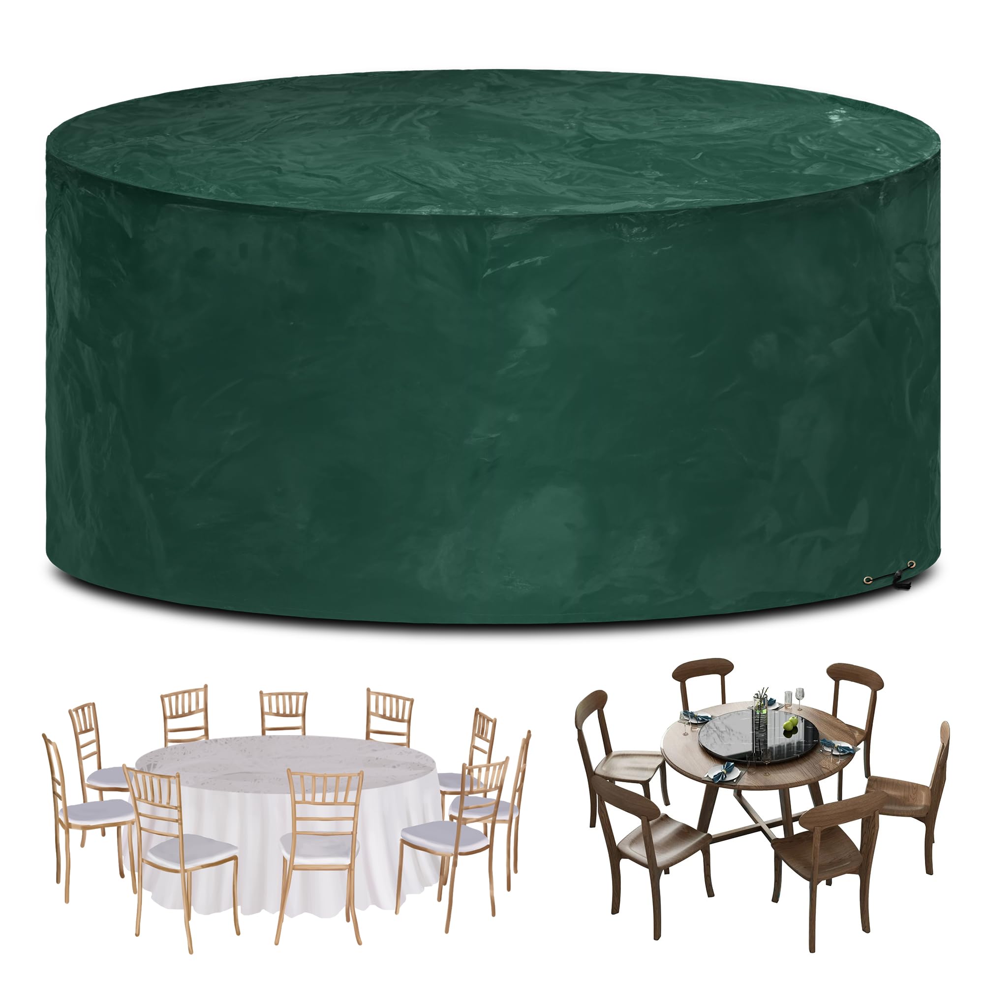 Funshot Round Garden Furniture Covers Waterproof, Ø250x90cm, Outdoor Table Cover Round Patio Table and Chairs Cover, Windproof, Anti-UV, Outdoor Furniture Cover Circular, Green