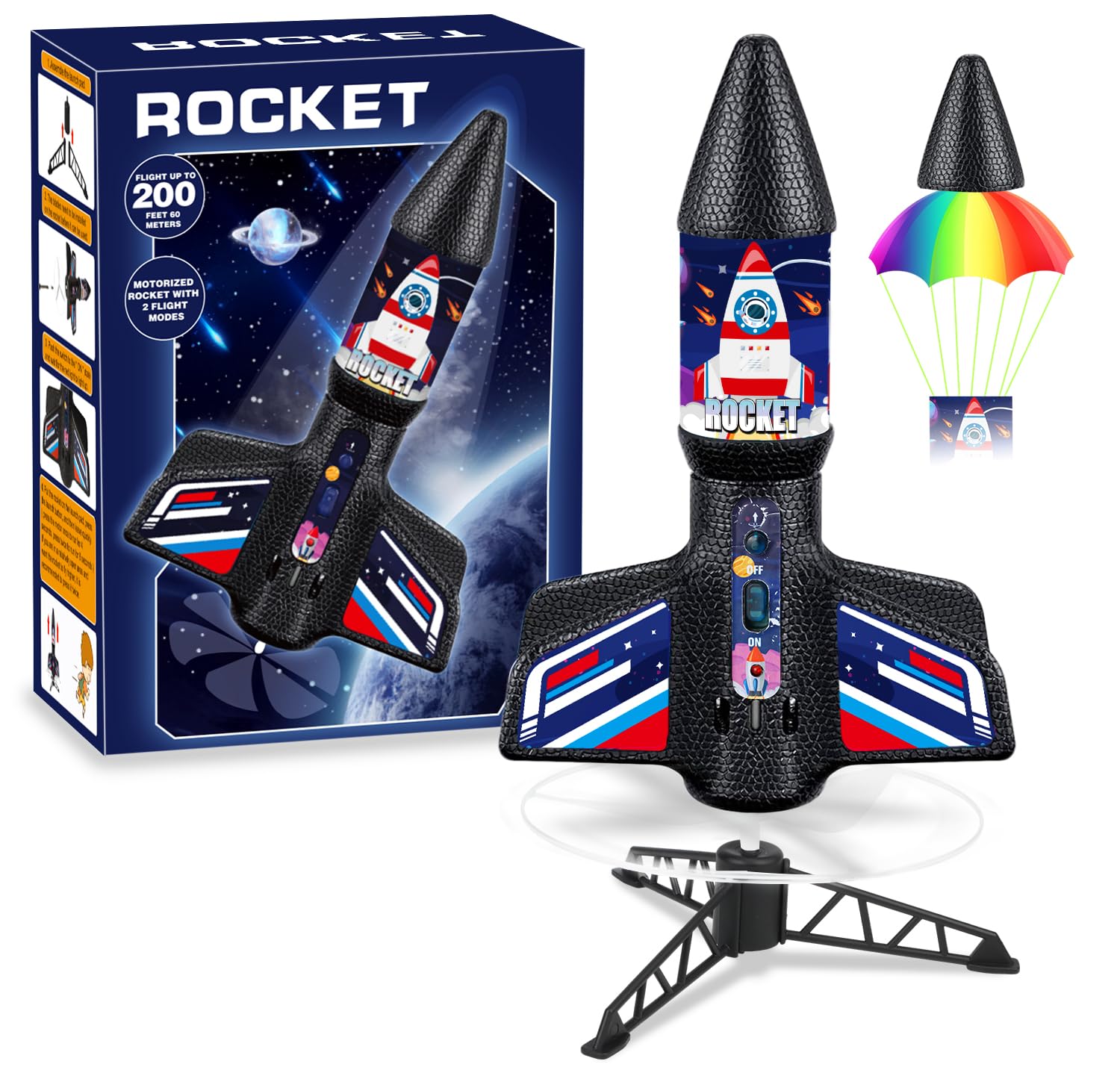 Photo 1 of Rocket Launcher Toy Gifts for Kids - Self Launching Motorized Air Rocket with Parachute Launch Up to 200 Ft Model Rockets Outdoor Toys Birthday Gifts for Boys Kids Ages 6 7 8 9 10 11 12 3-5 5-7 8-12