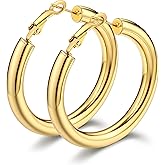 Bestyle 5mm Thick Large Hoop Earrings for Women Lightweight Chunky Hoop Earrings Hollow Tube Hypoallergenic Gold/Silver/Black/Stainless Steel Earrings 30/40/60/80mm