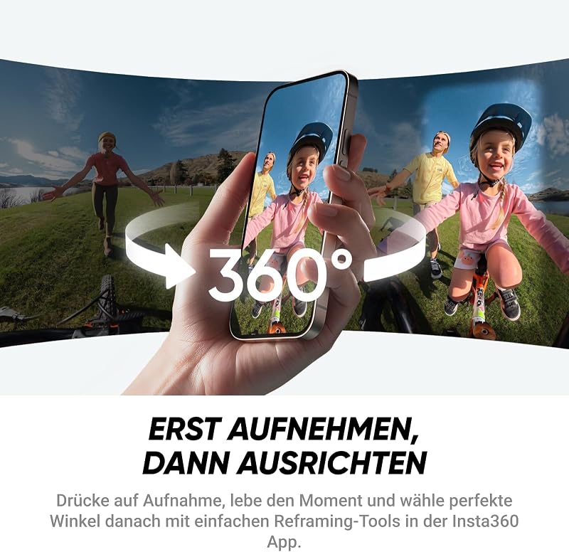 X4 Air, 8K 360°-Kamera 165 g leichte, Unsichtbarer Selfie-Stick, Wechsel-Linsen, Aufnehmen & dann ausrichten, KI-gestützte App, FlowState-Stabilisierung, integr. Windschutz, Starter-Bundle
