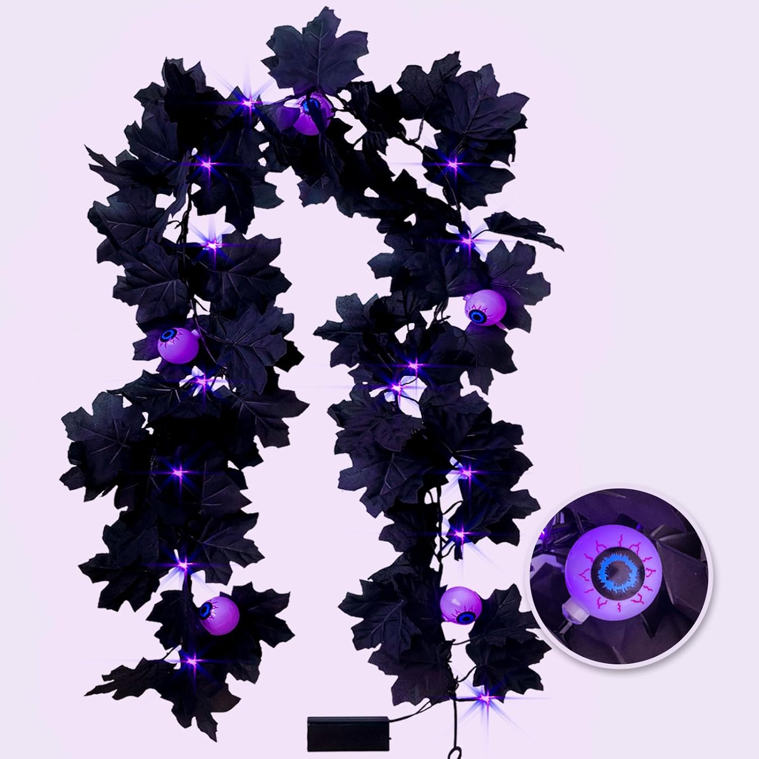 Wreaths, Garlands & Swags - Lakiyfye Black Leaves Garland with Lights Halloween Decor 5.7 FT 20 LED Maple Leaf Halloween Garlands Fall Decor for Home Indoor Outdoor Decor Party Black Leaves Garland Purple Lights