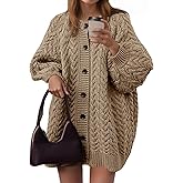 Saodimallsu Womens Cable Knit Cardigans Oversized Chunky Button Down Long Lantern Sleeve Crew Neck Warm Sweater Dress