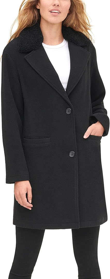 levi's women's wool plaid sherpa collar top coat