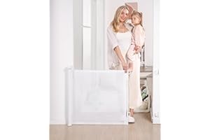 Likzest Retractable Baby Gate, Mesh and Pet Gate 33/'' Tall, Extends up to 55/'' Wide, Child Safety Gates for Stairs Doorways Hallways, Dog Cat Indoor Outdoor (White), 6*18, SH20.006DC