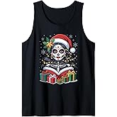 Christmas Sugar Skull Art Woman Santa Hat Festive Design Tank Top