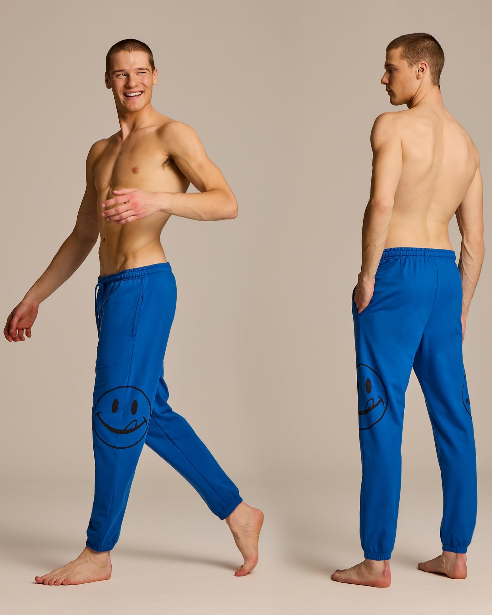 JOE BOXER Smiley Fleece Mens Lounge Pants Sweats, Mens Joggers with Pockets for Sleep and Lounge (Blue, X-Large)