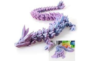 Dak Haan 12" 3D Printed Dragon,Flexible Articulated Crystal Dragon Fidget Toy,Cool Big Dragons Toy,Huge 3D Printed Dragons Gift for Girls Boys Kids Age 3-5 4-7 8-12 Years Old Executive Desk Toys