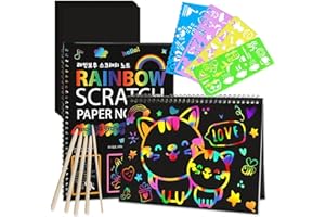 Sunsay Scratch Art Book for 3-12 Year Olds, (2 paintings + 10 sheets of paper) Painting set, Rainbow Scratch Paper, Art Suppl
