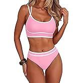 ANRABESS Womens Halter Bikini Set Color Block Sporty Swimsuits Two Piece High Waist Bathing Suit Sexy Summer Beach Swim Suits