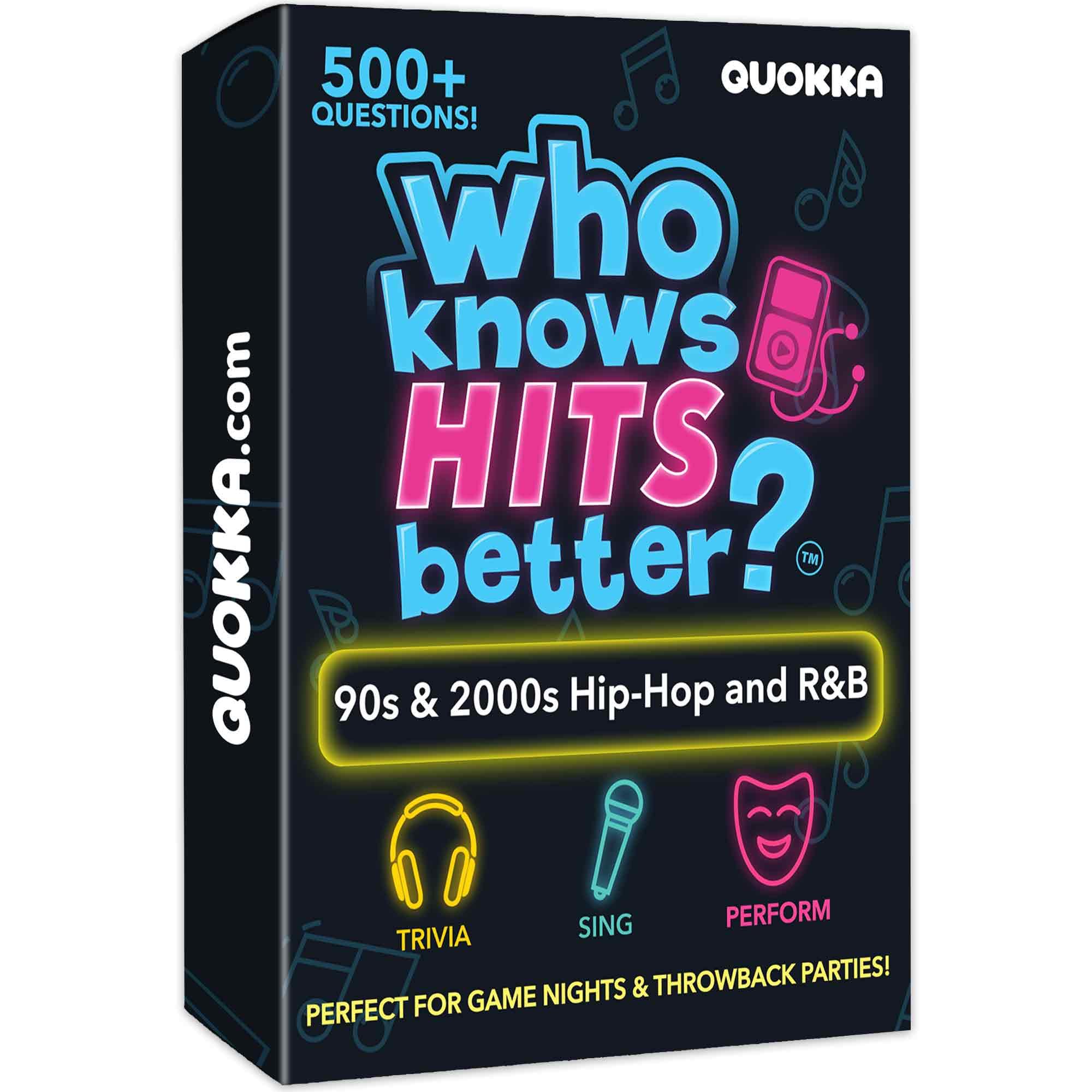 QUOKKA Who Knows Hits Better? 500+ Questions Music Games – 90s & 2000s Hip-Hop & R&B Edition – The Ultimate Music Trivia Challenge for Adult & Family Party Games – Fun Karaoke & Singing Game Night