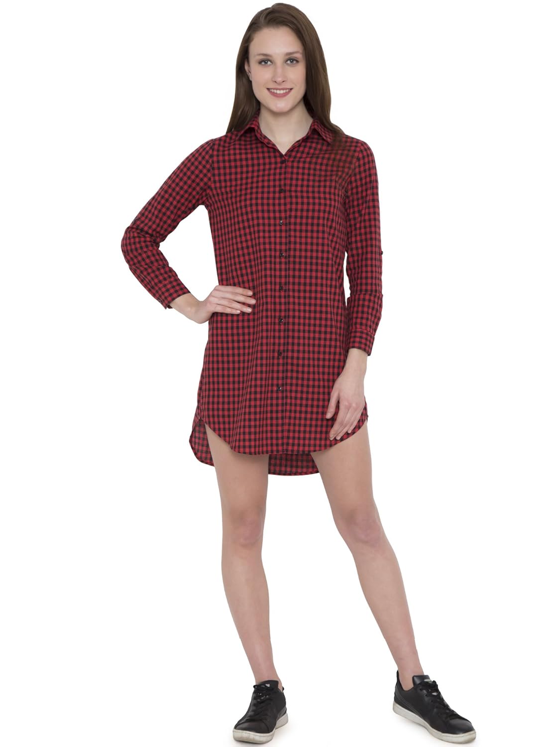 red checkered shirt dress