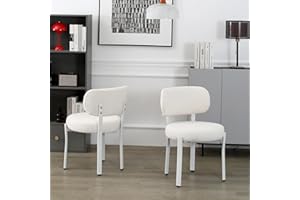 DYHOME Dining Chairs Set of 2, White Upholstered Boucle Sherpa Dining Chairs, Kitchen Dining Room Chairs Mid Century Modern Kitchen Chairs with White Metal Legs