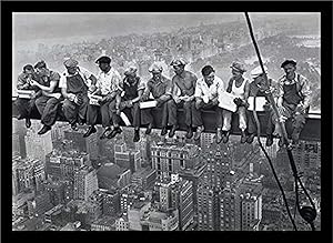 Buyartforless If PA PP0020 36x24 2 Black Plexi Framed Men On Steele Beam Lunchtime ATOP NYC by John C Ebbets Photographic Art Print Poster Wall Decor, 36" X 24", Gray