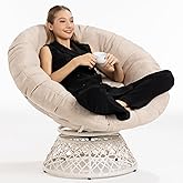 Bme 40" Ergonomic Wicker Papasan Chair with Soft Thick Cushion & Frame, 360° Swivel, Circle, Reading, Comfy Chair for Living 