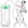 Nuanchu Self Feeding Baby Bottle with Straw 10 oz Bottle Holder for Baby Self Feeding Leak Proof Feeding Bottle Anti Colic for Newborn Nursing, Green