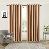 AMEHA Eyelet Blackout Curtains 66x90 Inch Beige 2 Panels Tiebacks view 2