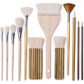 12 PCS Pottery Glaze Brushes Set with Goat Hair &amp; Hake Brush,Professional Soft Bristle for Ceramic, Pottery, Clay, Acrylic Painting