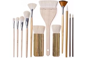 12 PCS Pottery Glaze Brushes Set with Goat Hair & Hake Brush, Includes Storage Box, Professional Soft Bristle for Ceramic, Po