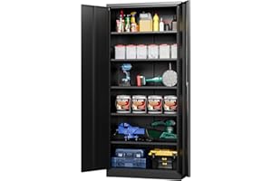 AFAIF Metal Garage Cabinets with Lock, 72" h Garage Storage Cabinet with 2 Doors and 5 Adjustable Shelves, Steel Locking Cabinets Tall Tool Storage Cabinet, Lockable File Cabinet for Home Office