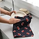 Ferrochef Set of 2 Football Kitchen Tea Towels Sports Dish Towels Double Sided 18 x 30 Inch Microfiber Absorbent Cloth Decorative Hand Rugs Sport Lover Gift for Kitchen Bathroom (Black)