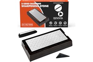 YRVHCK Diamond Sharpening Stone, Sharpening Stone with 2-Sided 400/1000, Diamond Plate Honing Stone with 3 Universal Angles 14°/17°/20°, Sharpening Stones for Knives, Angle Guide & Base, Silver