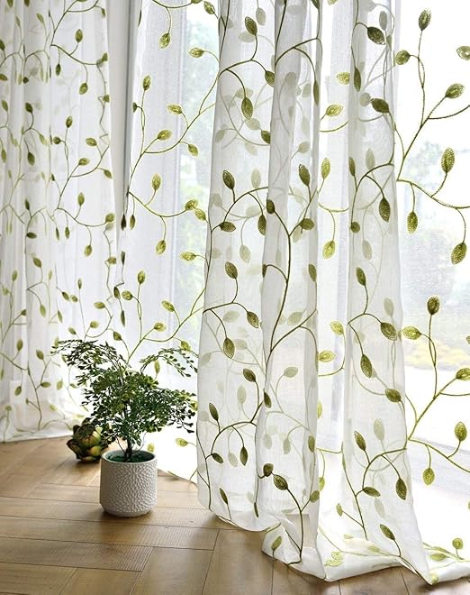 Amazon Com Tiyana Ivy Leaf Embroidered Sheer Panel 84 Inch Long