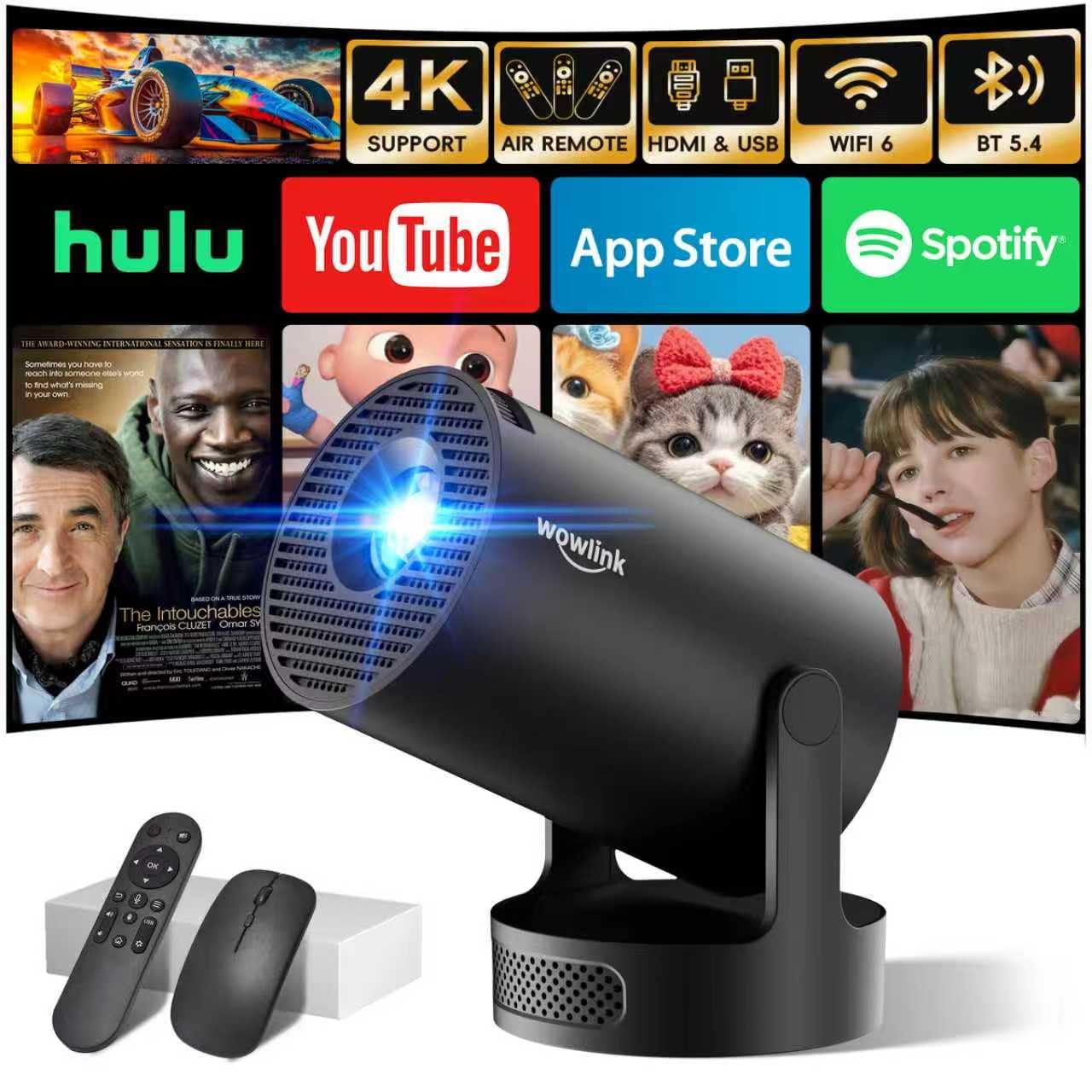 Photo 1 of [Built-in Apps & 2025 Upgraded] Mini Projector with WiFi 6 and Bluetooth 5.4 Support 4K 1080P Auto Keystone 180° Rotatable Projector Portable Compatibile with HDMI/TV Stick/Memory Stick/Laptop