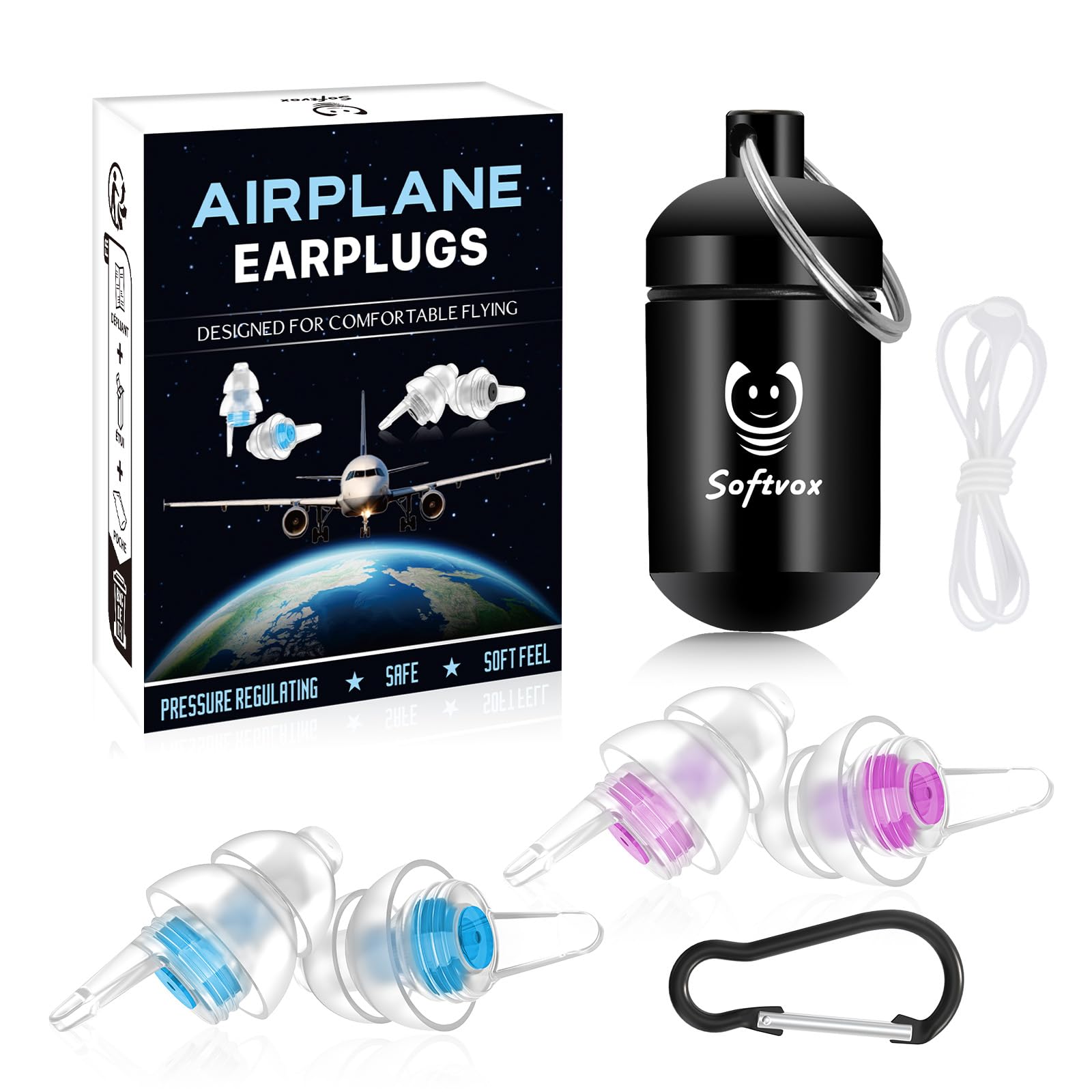 Photo 1 of Softvox Airplane Ear Pressure Relief Ear Plugs with Cord, Prevent Ear-Pain & Noise Reduction, Plane Travel Essentials Pressure Equalizing Earbuds, 100x Reusable Comfy Earplugs for Adults Kids 12+