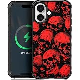 WANKBLC Compatible with iPhone 17 Magnetic Charge Case Shockproof Protective for Man Women Non-Slip for iPhone 17 Crazy Pattern Horror Manga Style Red Skulls