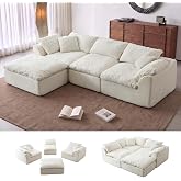 Tenglyptical 109" Modular Boneless Cloud Couch Sectional for Living Room | Oversized Modular L Shaped Sofa with Ottoman, Deep Seat Chenille Couch, Convertible Sofa Bed, Cloud-Like Comfort, Luxe White