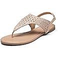 DREAM PAIRS Women's Rhinestone Casual Wear Cute Gladiator Flat Sandals Beach Dressy T-Strap Thong Sandals