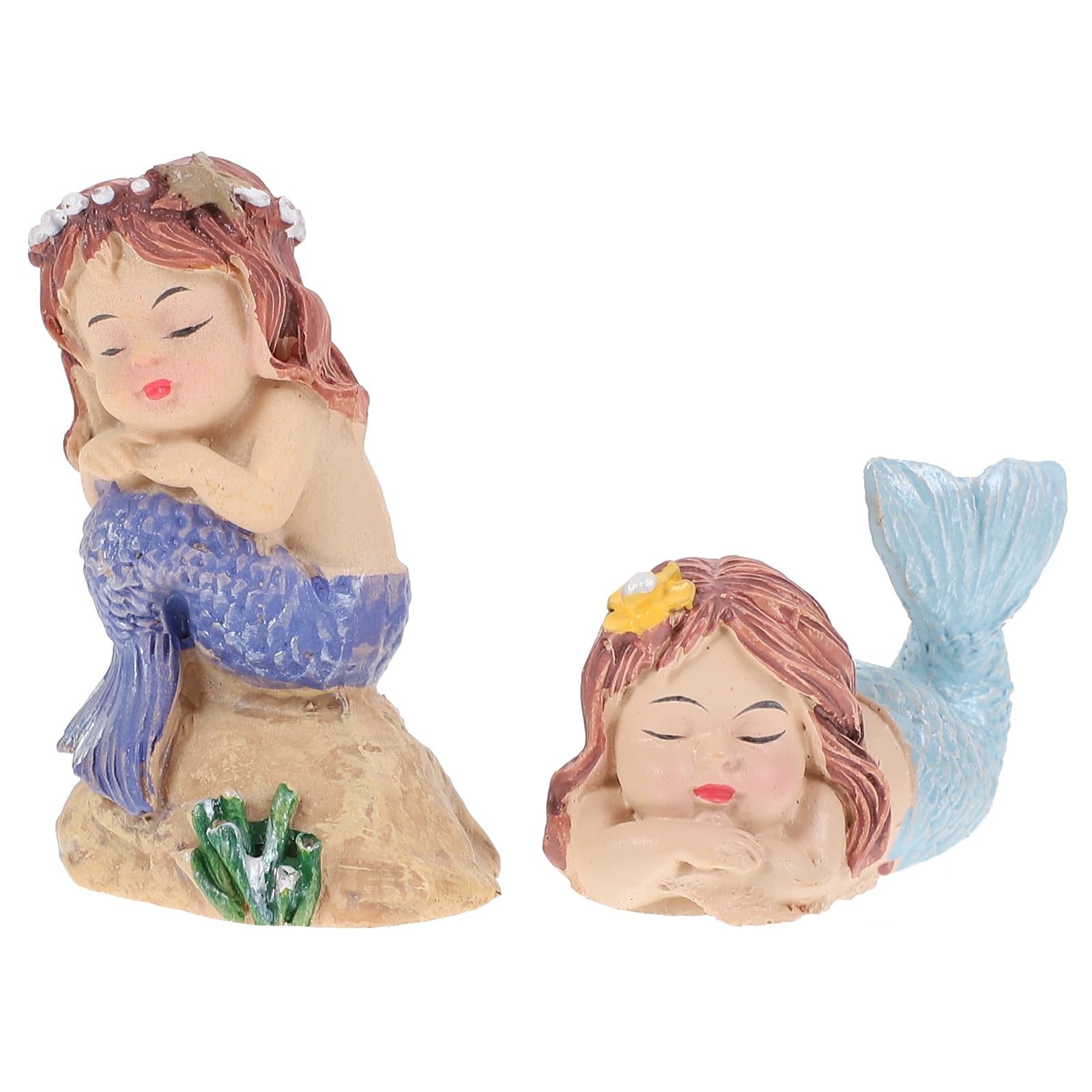 POPETPOP 2pcs Resin Mini Mermaid Figurine Under The Sea Aquarium Mermaid Statue Home Decoration Nautical Ornament Random Style