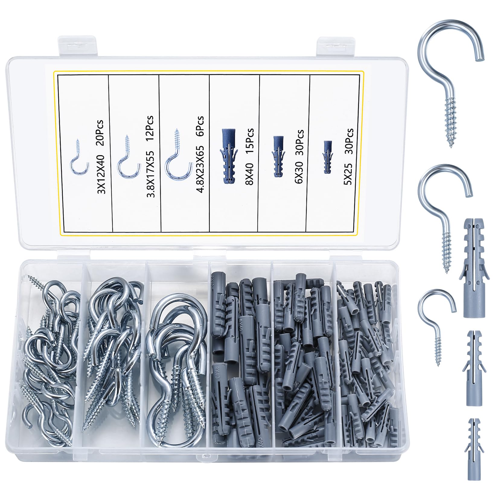SYBDXJ 113 Pcs Heavy Duty Metal Screw Hooks - Cup Hooks for Hanging Plants, Kitchen, Shelf & More