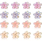 CWJCYTNSN 16PCS Small Hair Claw Clips for Women Girls, Mini Crystal Flower Hair Clips, 0.8" Cute Metal Hair Pins, Nonslip Flower Bangs Side Clips for Thick Curly Hair Accessories