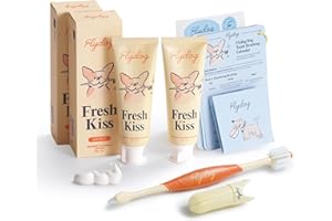 FlyDog Fresh Kiss Dog Tooth Brushing Kit - Vet Approved Formula, Enzymatic Dog Toothpaste and Brush - Breath Freshener & Tartar Remover, 360° Toothbrush & Finger Brush, Dental Guide, Coconut Flavor